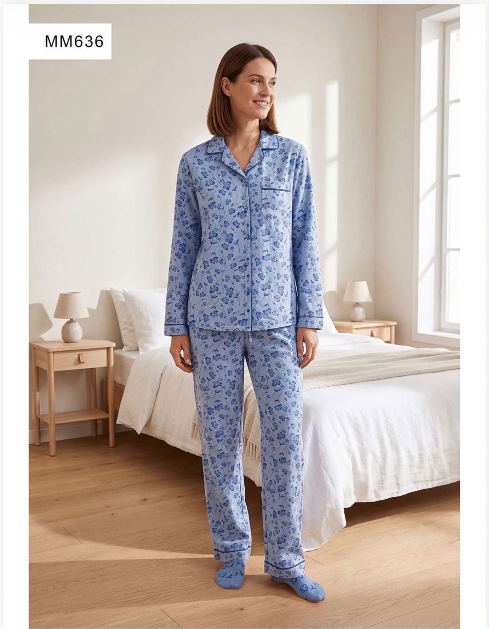 PIGIAMA DONNA CALDO COTONE MARTA MARZOTTO CON CALZINO ABBINATO Dalla S alla XXL - Pigiama blu con fiori