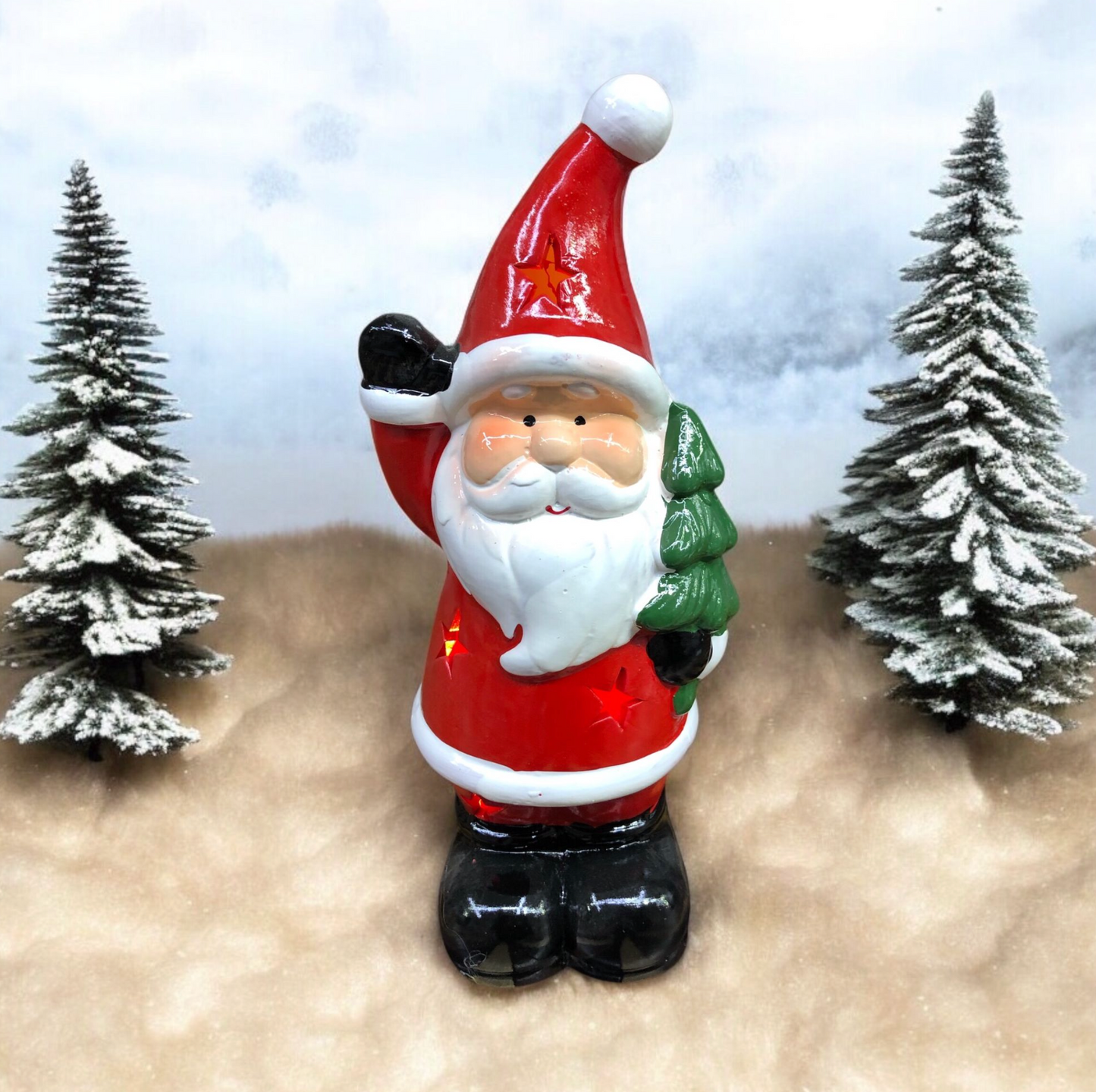 Decorazione in ceramica Natalizia: Babbo natale in ceramica con led 30cm