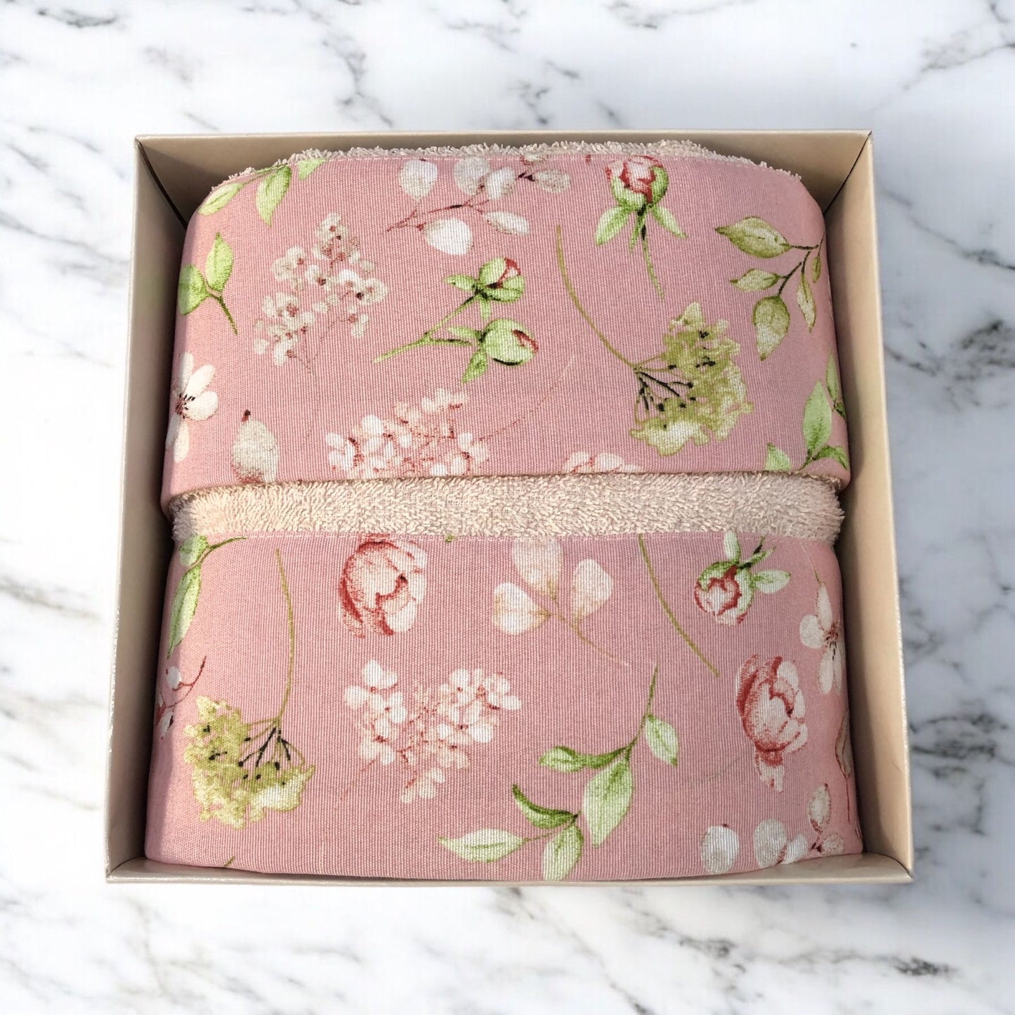 Spugna bagno asciugamano 1+1 scatolato fantasia: verde - rosa cipria floreal (SKU657391)