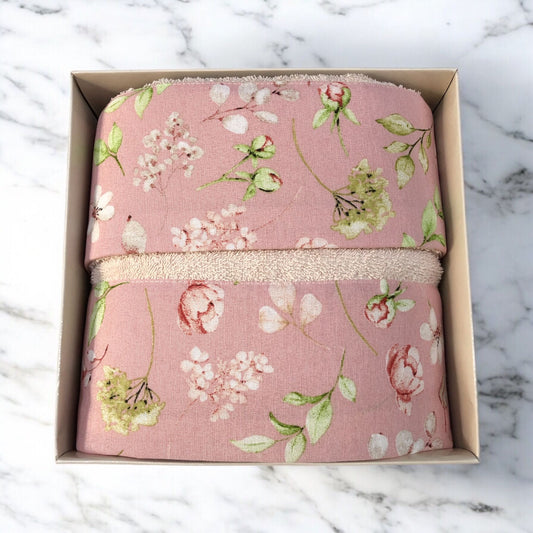 Spugna bagno asciugamano 1+1 scatolato fantasia: verde - rosa cipria floreal (SKU657391)