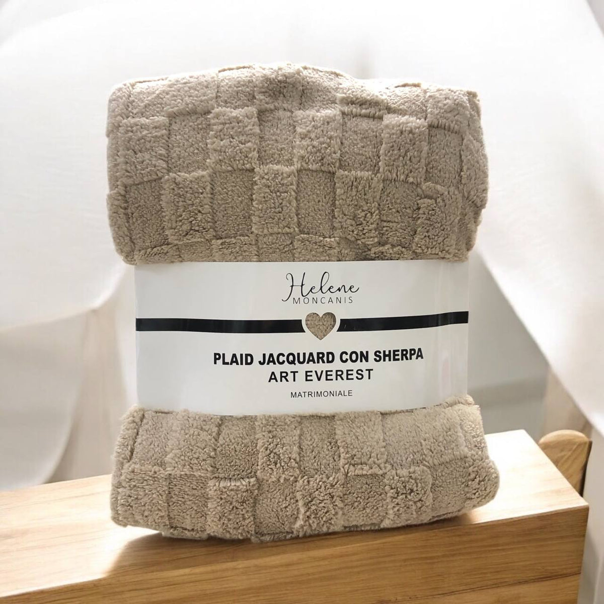 Plaid matrimoniale - Beige scritta