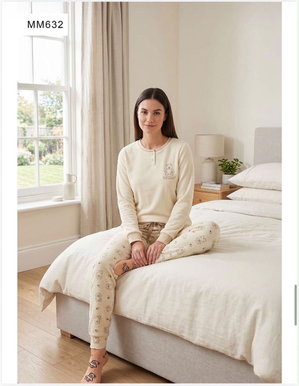 PIGIAMA DONNA CALDO COTONE MARTA MARZOTTO CON CALZINO ABBINATO Dalla S alla XXL - Orsetti beige