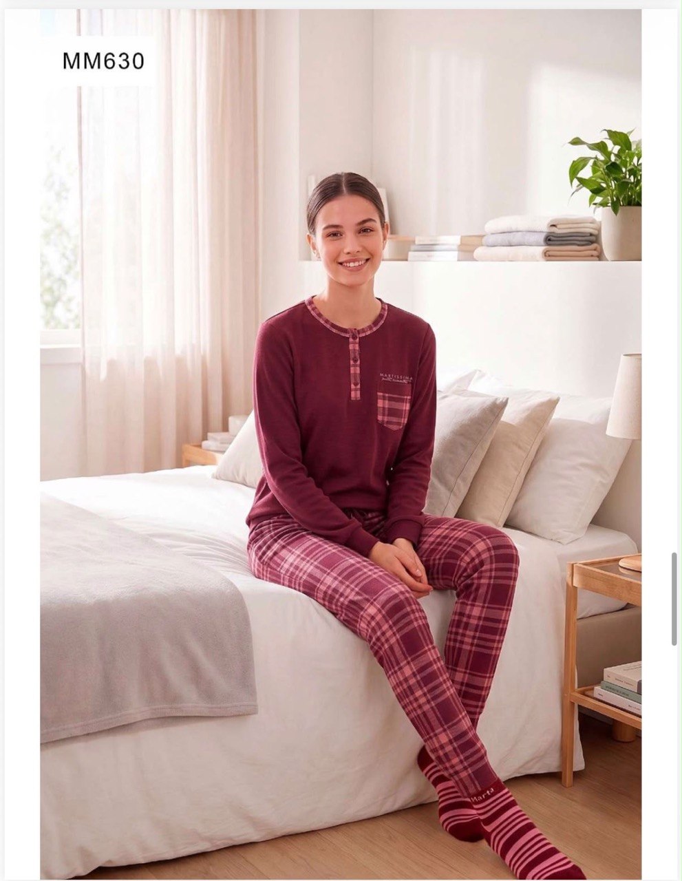 PIGIAMA DONNA CALDO COTONE MARTA MARZOTTO CON CALZINO ABBINATO Dalla S alla XXL - Pigiama scozzese bordeaux