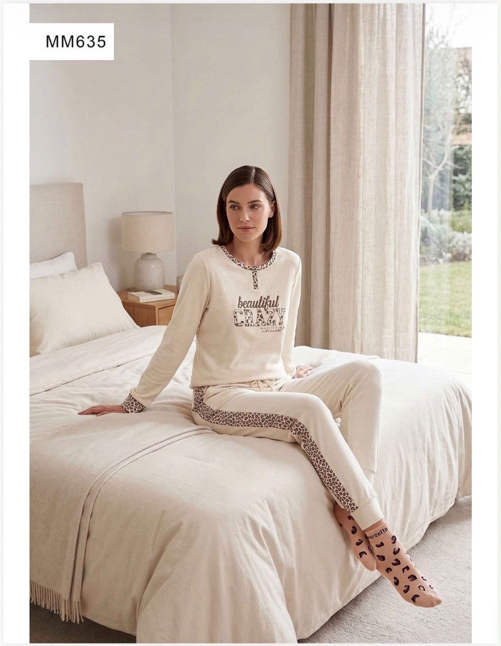 PIGIAMA DONNA CALDO COTONE MARTA MARZOTTO CON CALZINO ABBINATO Dalla S alla XXL - Pigiama beige