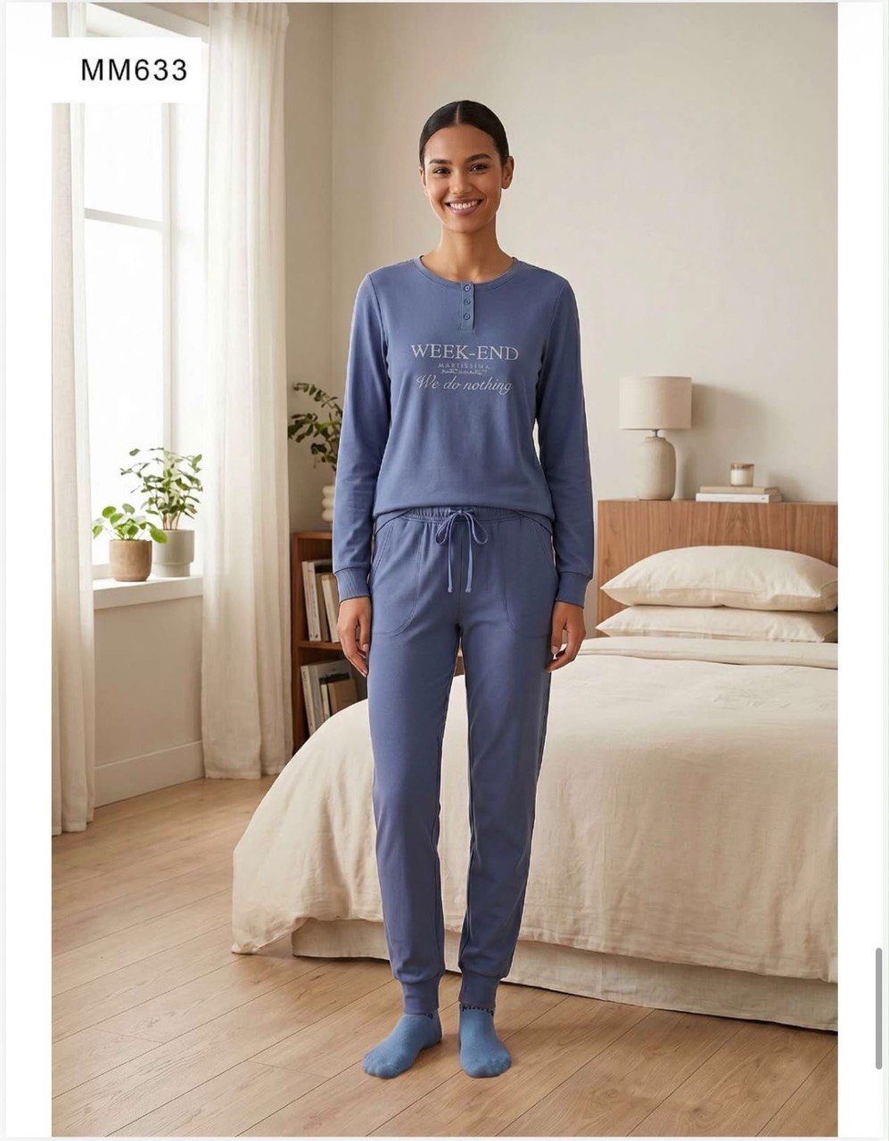 PIGIAMA DONNA CALDO COTONE MARTA MARZOTTO CON CALZINO ABBINATO Dalla S alla XXL - Pigiama blu