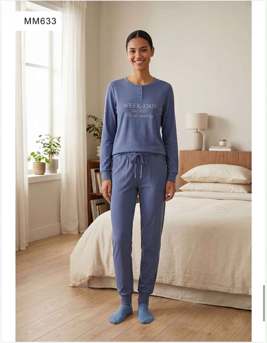 PIGIAMA DONNA CALDO COTONE MARTA MARZOTTO CON CALZINO ABBINATO Dalla S alla XXL - Pigiama blu