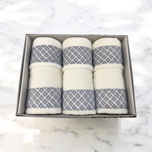 Set asciugamani  3 pezzi viso 3 pezzi ospite - fantasia rombi grigio