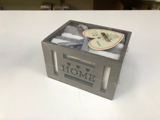 Set 4 lavette in puro cotone - Conf in legno - Grigio fumo e bianco