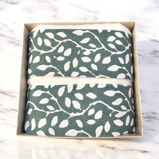 Spugna bagno asciugamano 1+1 scatolato fantasia: verde - verde acqua floreal (SKU546372)