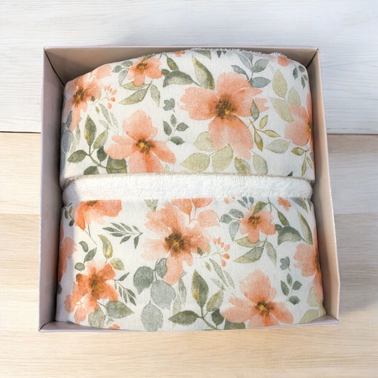 Spugna bagno asciugamano 1+1 scatolato fantasia: verde - arancio floreale