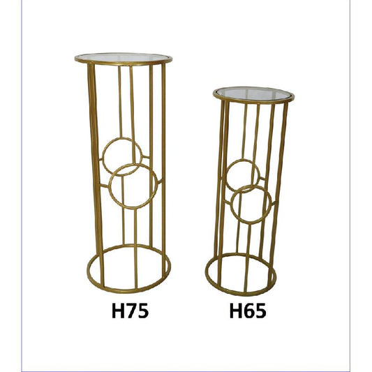 TAVOLINI TONDI FERRO+VETRO SET 2 PZ H65/75