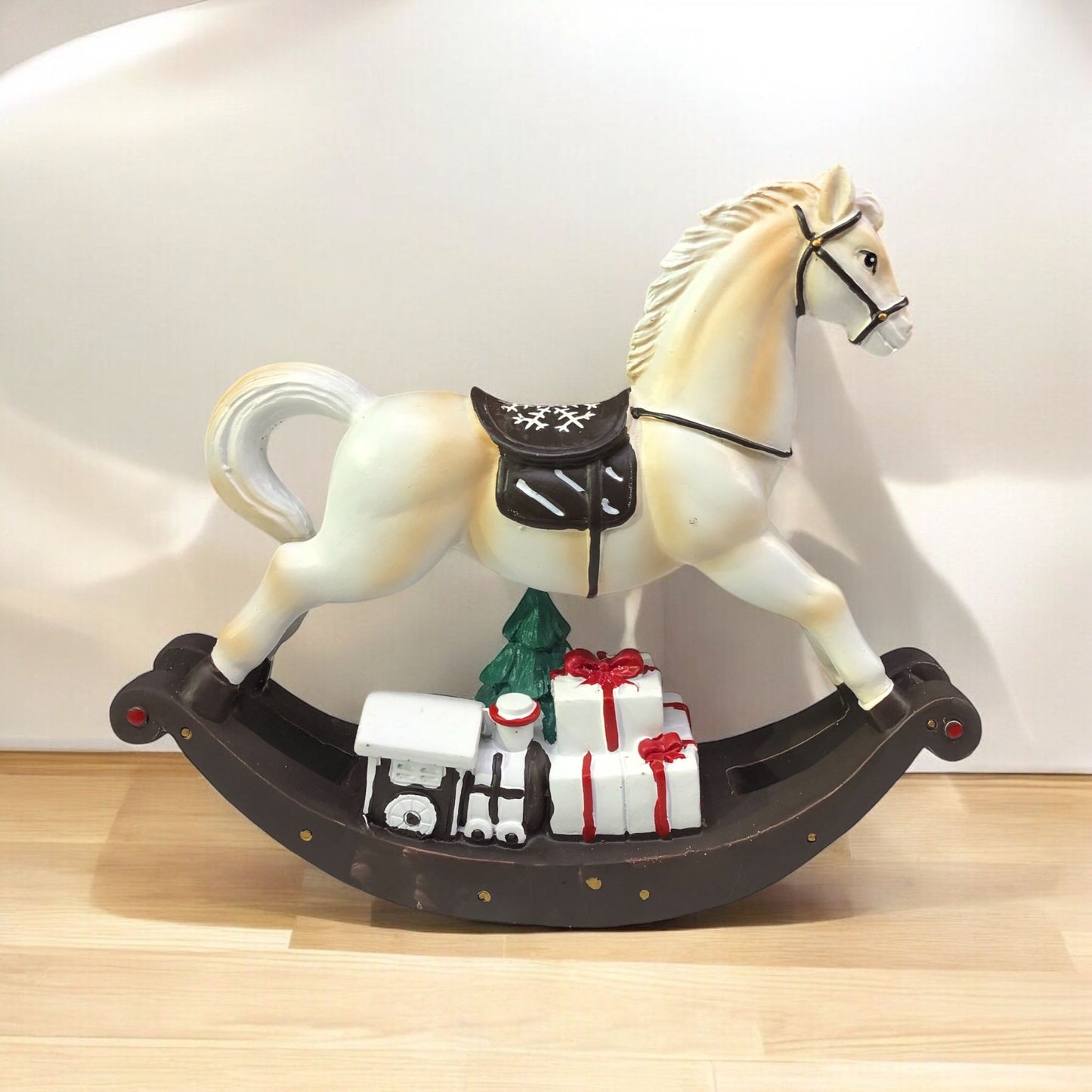 Decorazioni natalizie: CAVALLINO IN CERAMICA 20CM con LUCI e LED