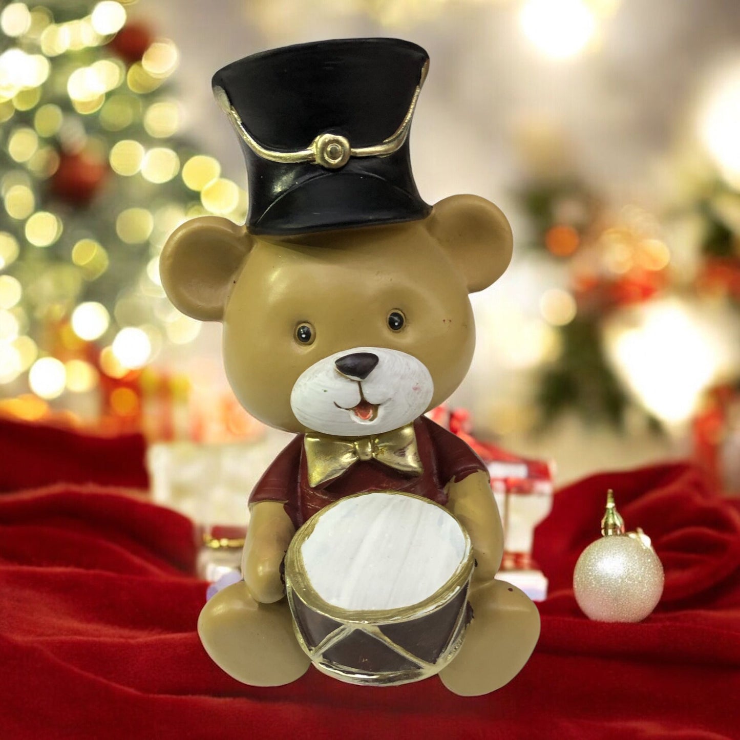 Decorazione natalizia: orsetto in resina banda musicale 15cm