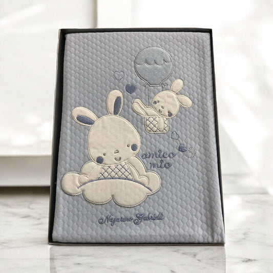 Copertina Culla ricamata orsetti grigio / blu-SKU0063