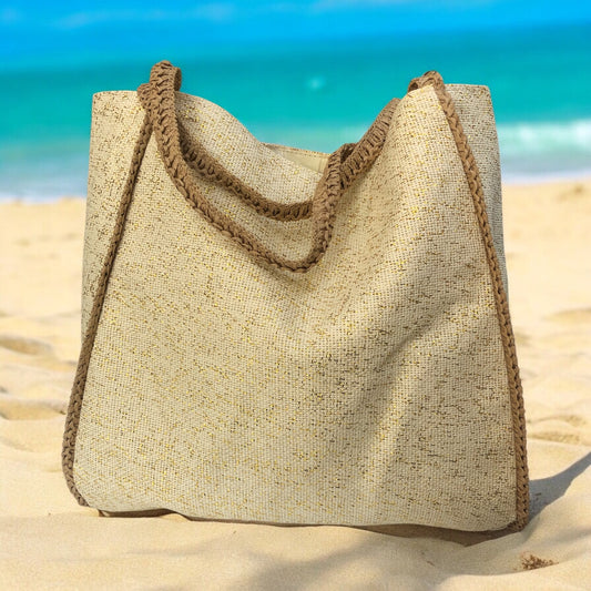 Borsa mare in canapone beige-SKU0554