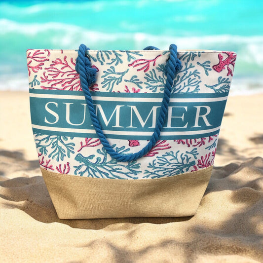 Borsa mare in tessuto - HELLO SUMMER - CORALLO 2-SKU0774