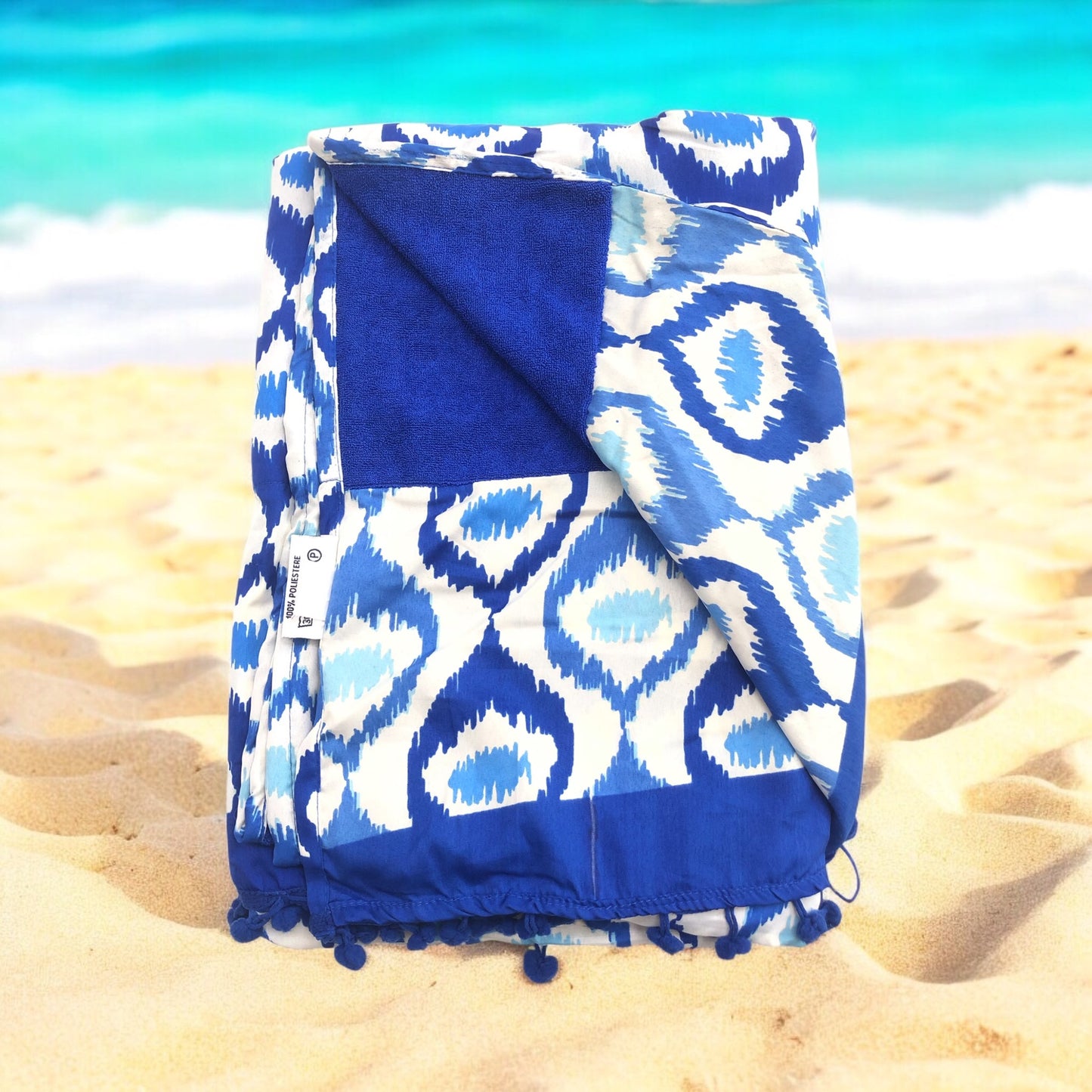 telo mare con stampa e retro in 100% spugna : CORAL BLUE-SKU0907