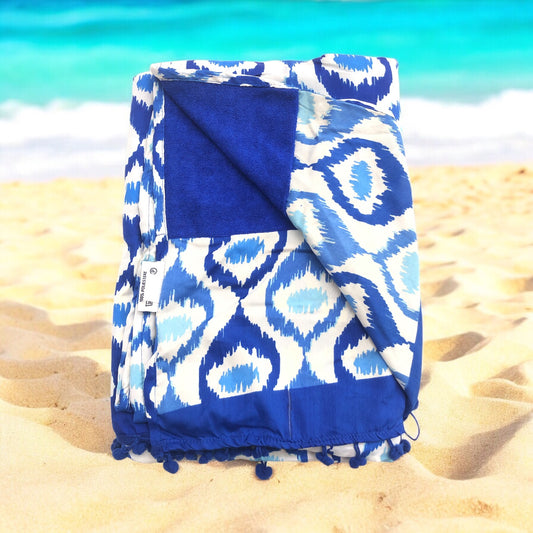 telo mare con stampa e retro in 100% spugna : CORAL BLUE-SKU0907