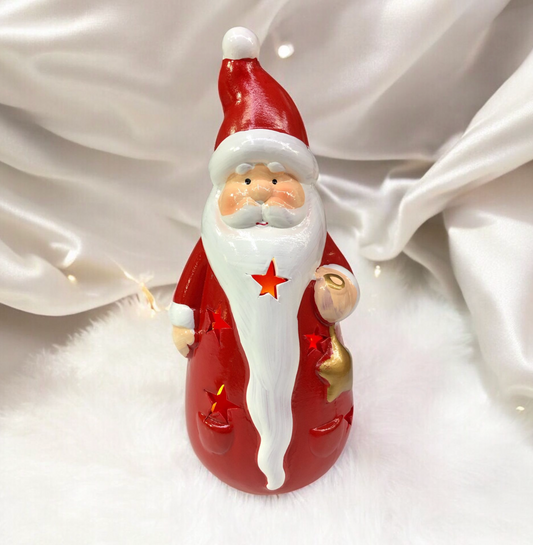 Decorazione in ceramica Natalizia: Babbo Natale con barba in ceramica con led 30cm